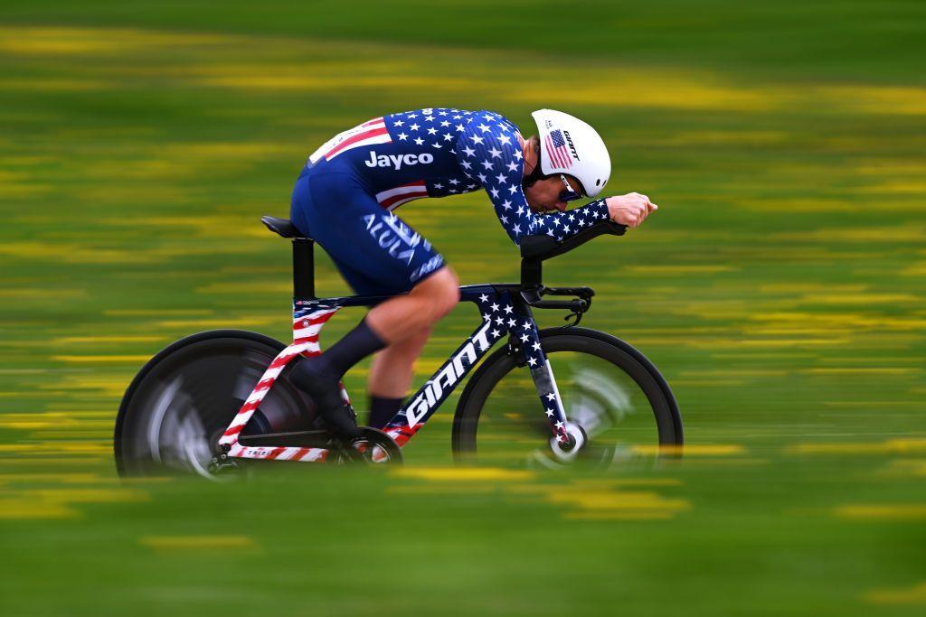 CHTELSAINTDENIS SWITZERLAND APRIL 28 Lawson Craddock of The United States and Team JaycoAlUla sprints during the 76th Tour De Romandie 2023 Stage 3 a 1875km individual time trial stage from ChtelSaintDenis to ChtelSaintDenis UCIWT on April 28 2023 in ChtelSaintDenis Switzerland Photo by Dario BelingheriGetty Images