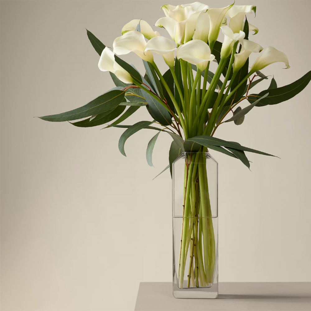 White flower bouquet in glass vase