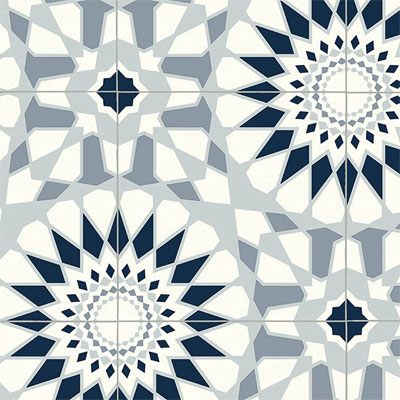 blue and white patterned vinyl flooring