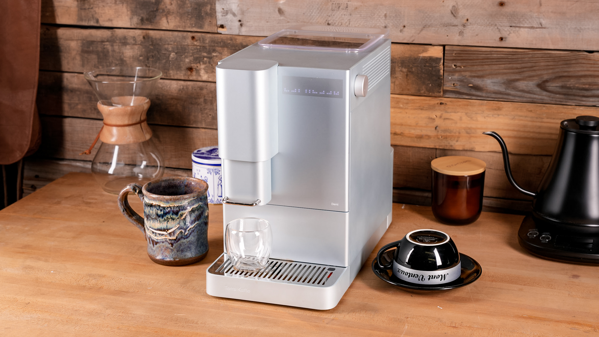 Terra Kaffe Demi espresso maker on a kitchen surface