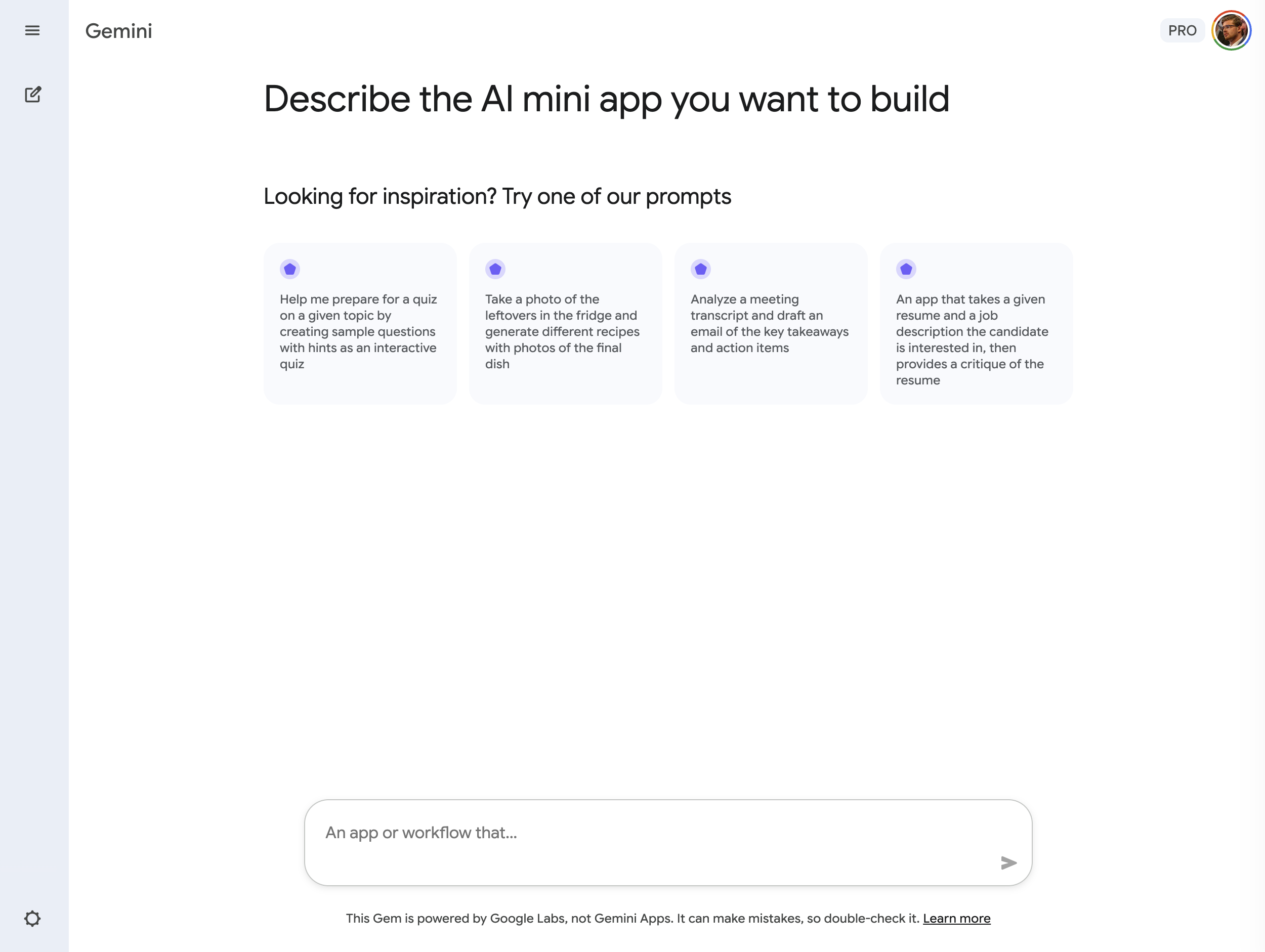Screenshots from Gemini's mini app builder.