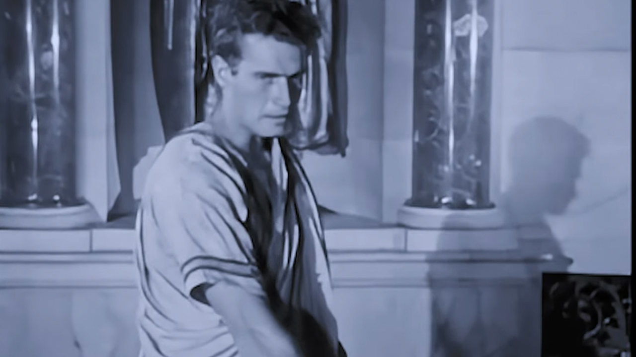 Charlton Heston in a Roman togo in Julius Caesar (1950)