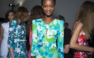 A floral princess coat in jacquard fabric from Michael Kors
