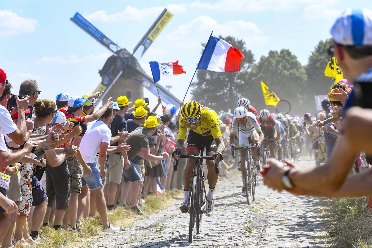 Greg Van Avermaet (BMC) in the maillot jaune in the Roubaix stage of the Tour de France