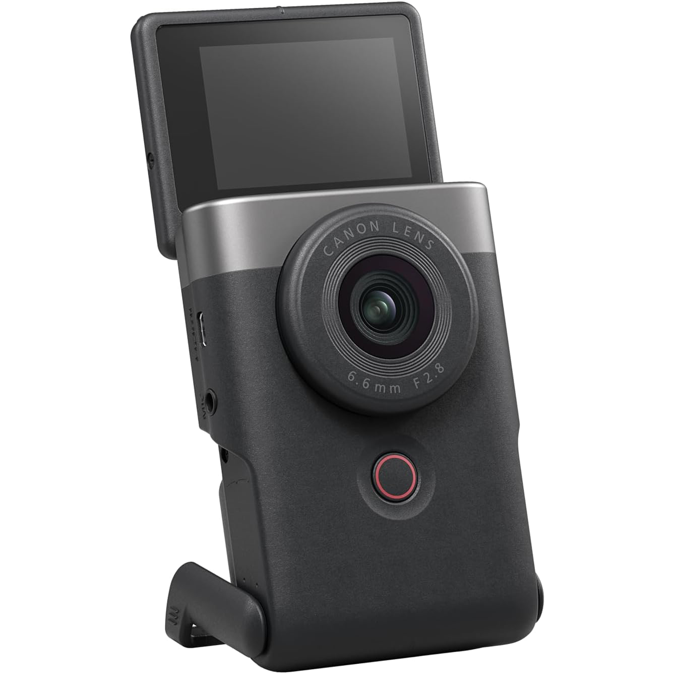 Canon PowerShot V10 (silver) against a white background