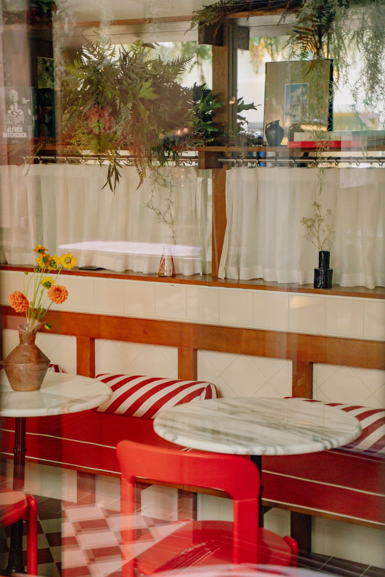 A bistrot-inspired hotel lobby.
