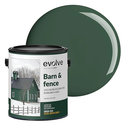 Evolve Barn &amp;amp; Fence Paint, Flat (hunter Green), 1 Gallon &amp;ndash; Durable Scratch-Resistant Wood Coating for Outbuildings &amp;amp; Fences, Fast-Dry Water-Based Formula