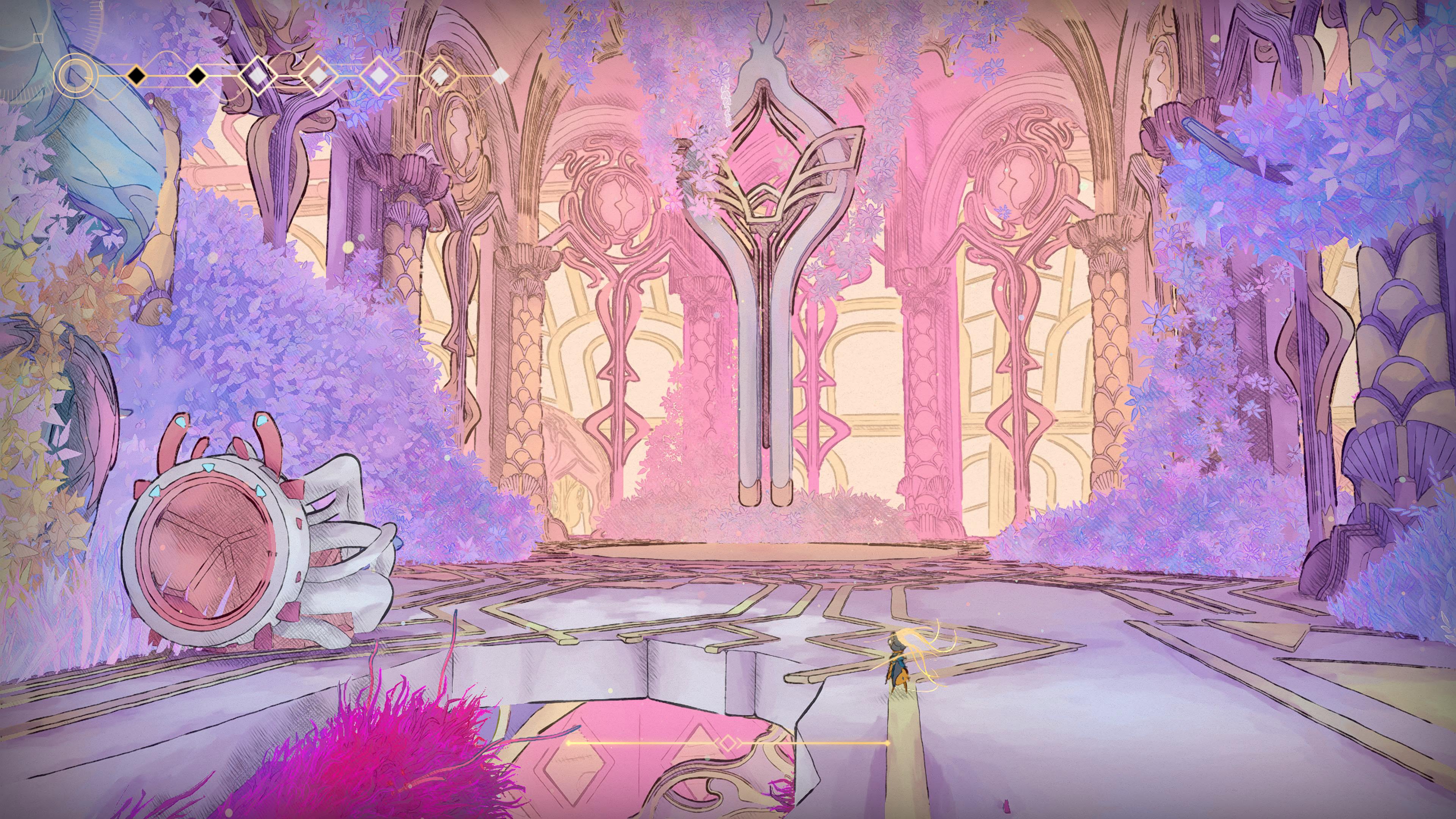 Screens of a game made from hand-drawn watercolour art