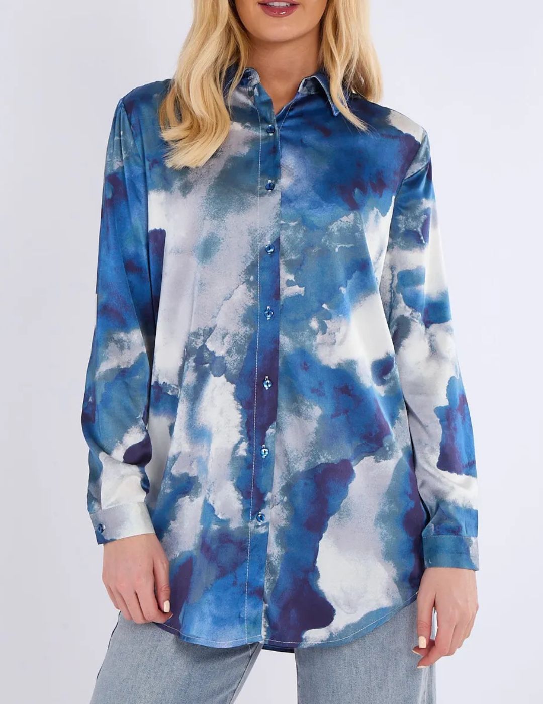 Love Sunshine , Tie Dye Print Satin Shirt