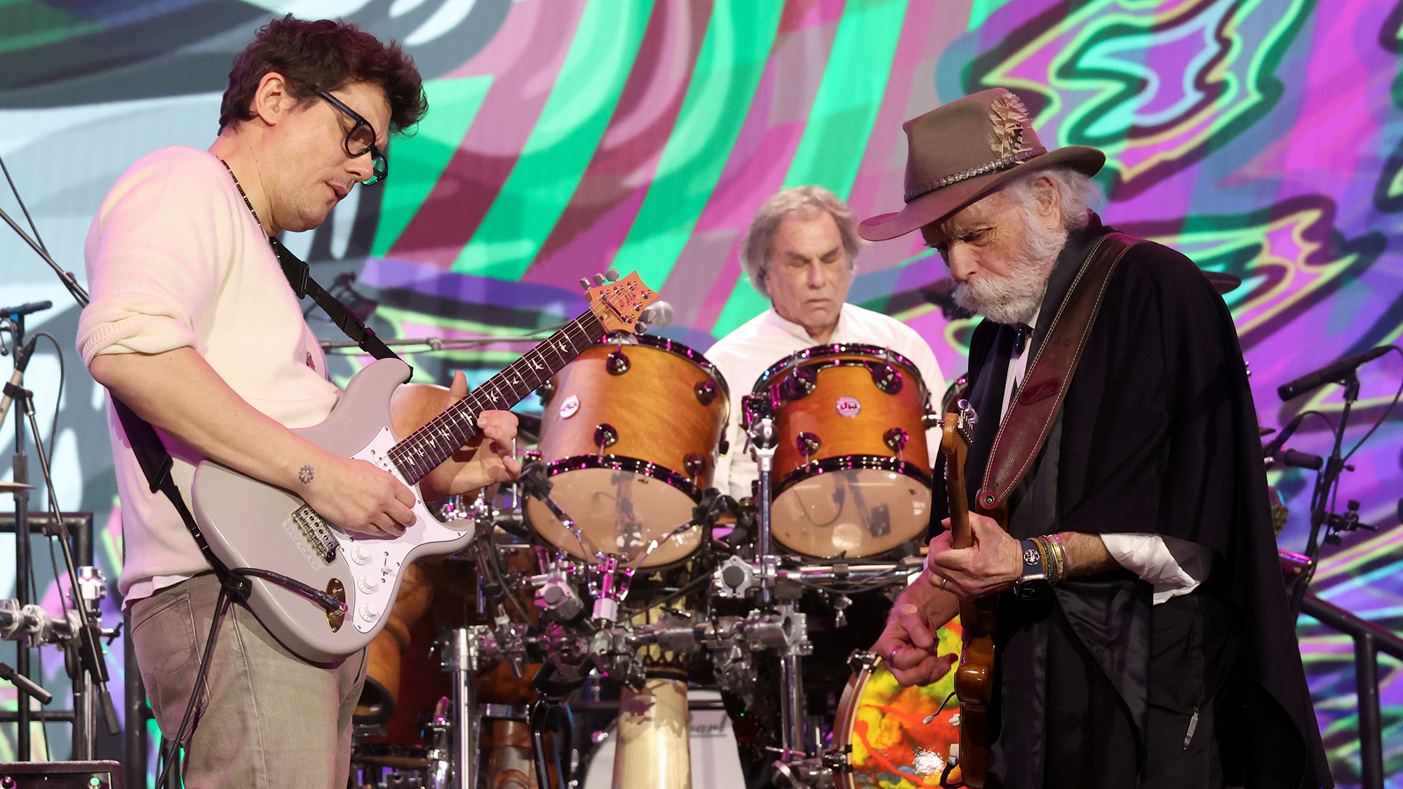 John Mayer of Dead &amp; Company, and Honorees Mickey Hart and Bob Weir of Dead &amp; Company and of the Grateful Dead perform onstage during the 2025 MusiCares Persons of the Year Honoring The Grateful Dead on January 31, 2025 in Los Angeles, California