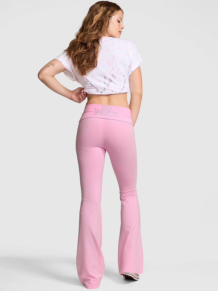 Pink X Loveshackfancy Cotton Foldover Flare Leggings