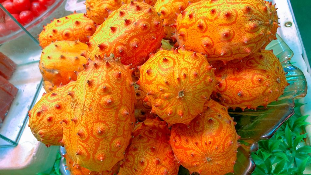 pile of kiwano (horned) melon fruits 