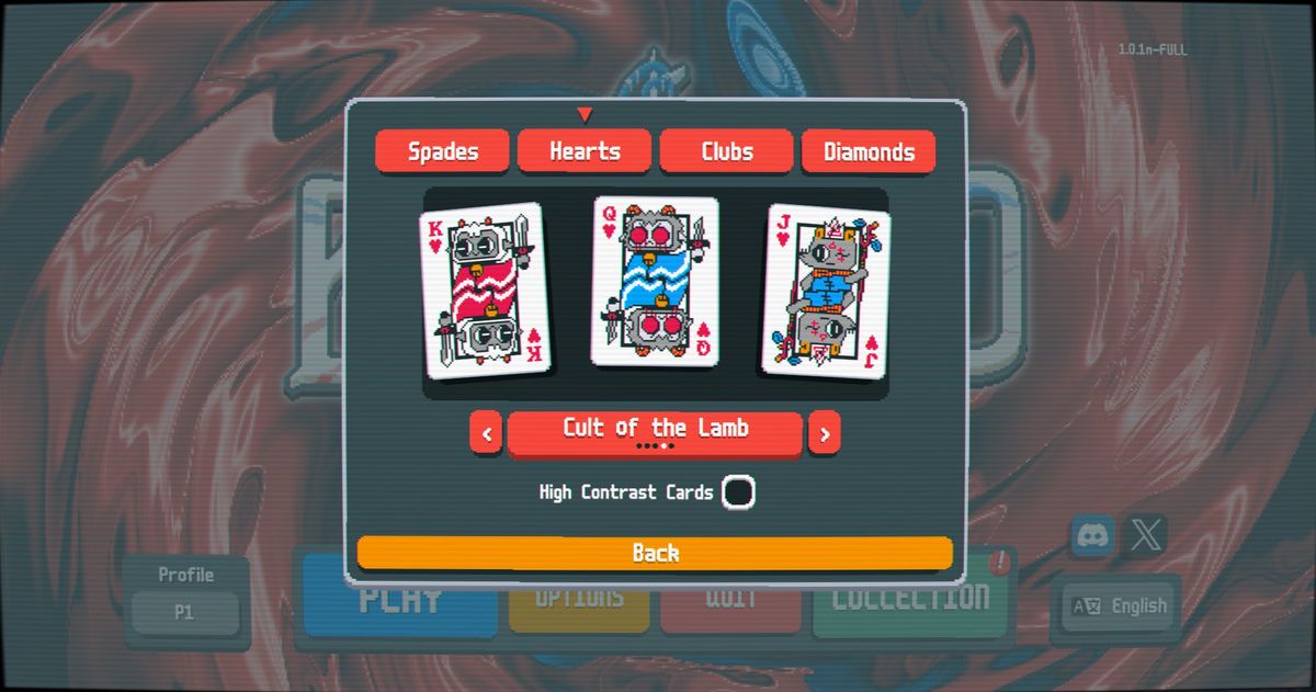 A series of screenshots showing the new card skins for Balatro's newest update.