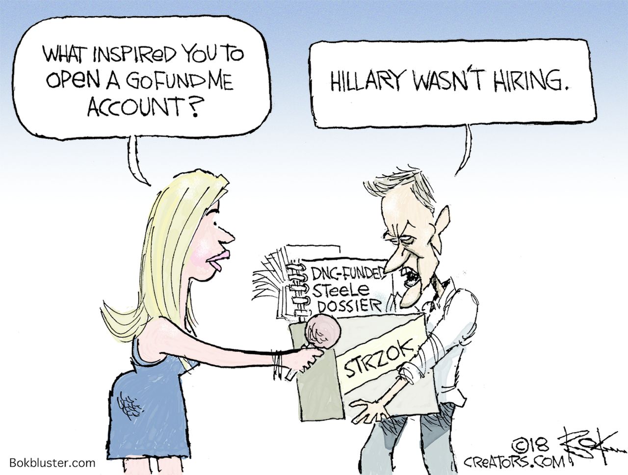 Political cartoon U.S. Peter Strzok FBI firing anti-Trump gofundme Hillary Clinton