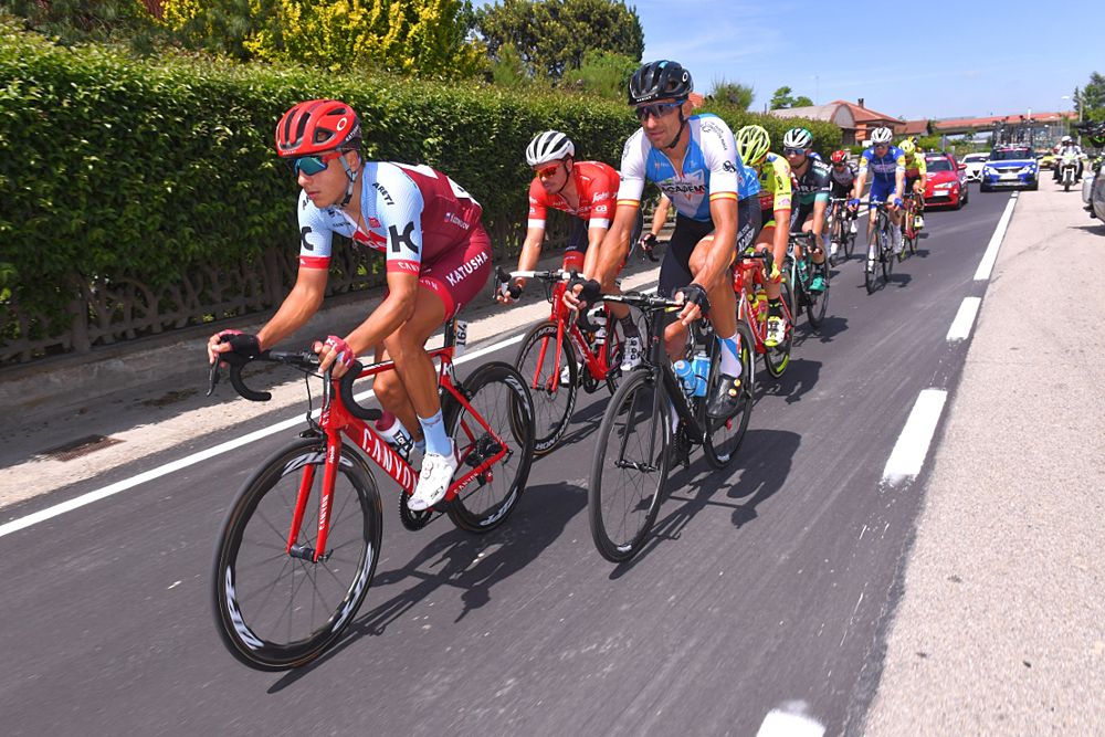 12-rider breakaway during stage 18 from Abbiategrasso to Prato Nevoso at the Giro d'Italia