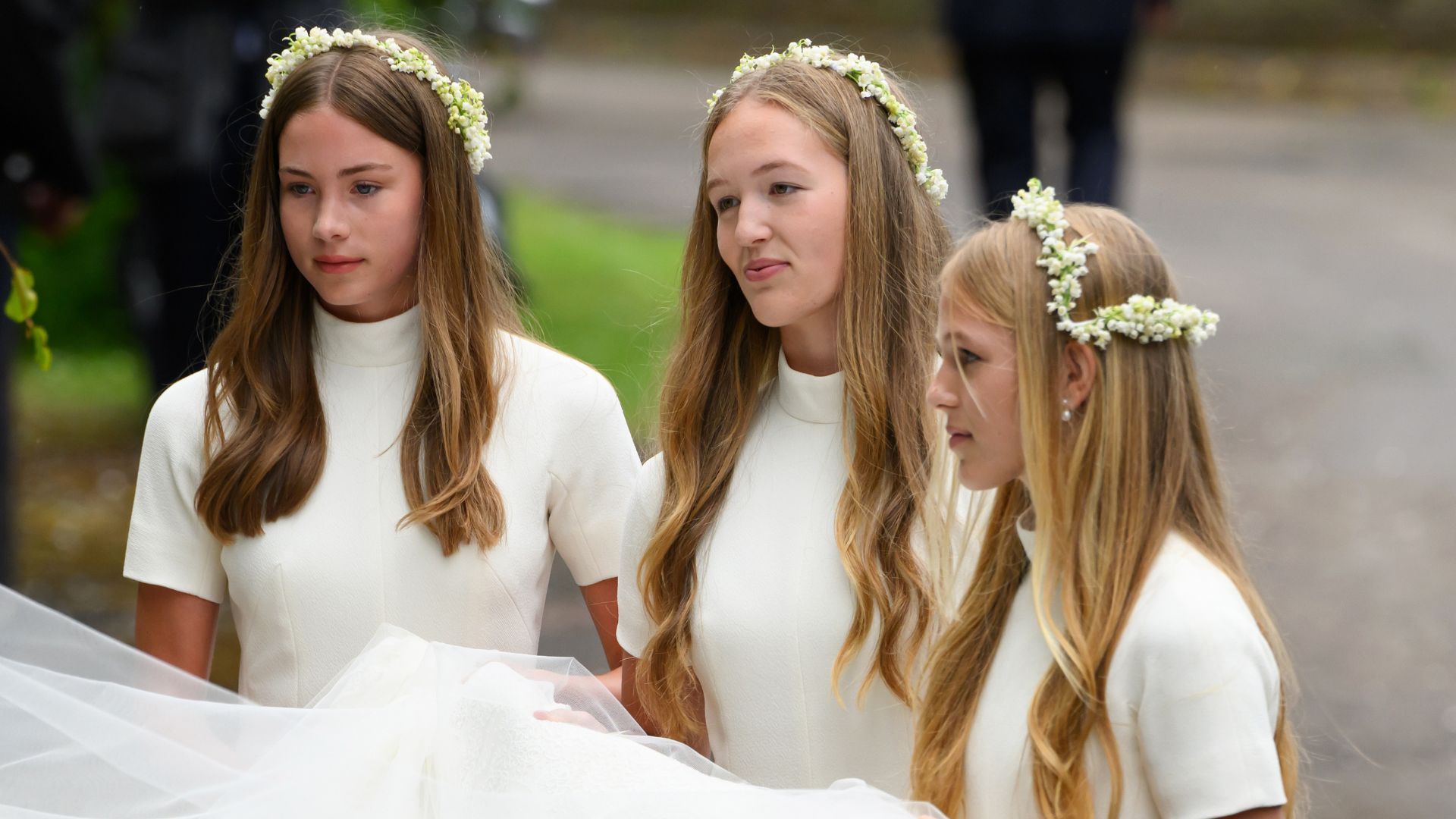 Georgina Sperling, Savannah Phillips and Isla Phillips arrive for the Royal wedding of Peter Phillips and Harriet Sperling at All Saints Church on June 06, 2026