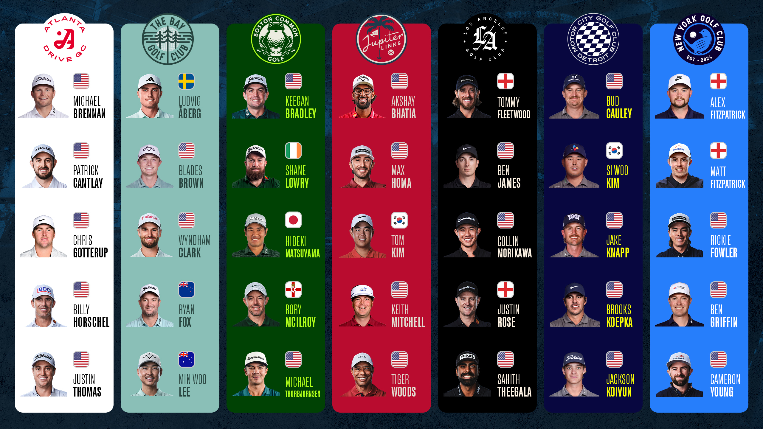 The complete line-up for each roster in TGL season three