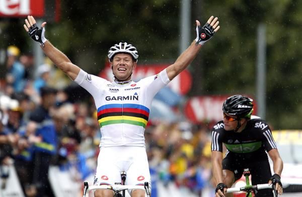 Thor Hushovd outsprinted compatriot Edvald Boasson Hagen for the stage victory in Gap.