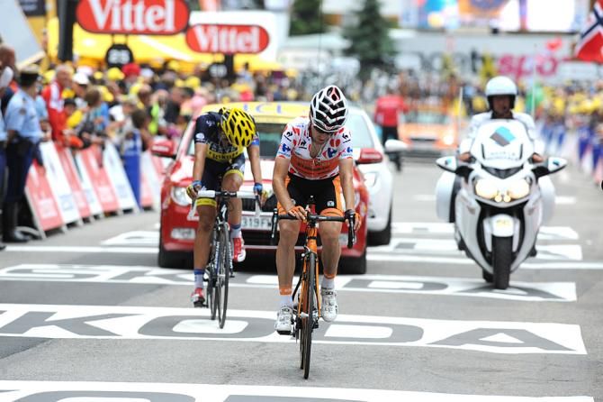 Mountains jersey holder Mikel Nieve comes to the line in 9th