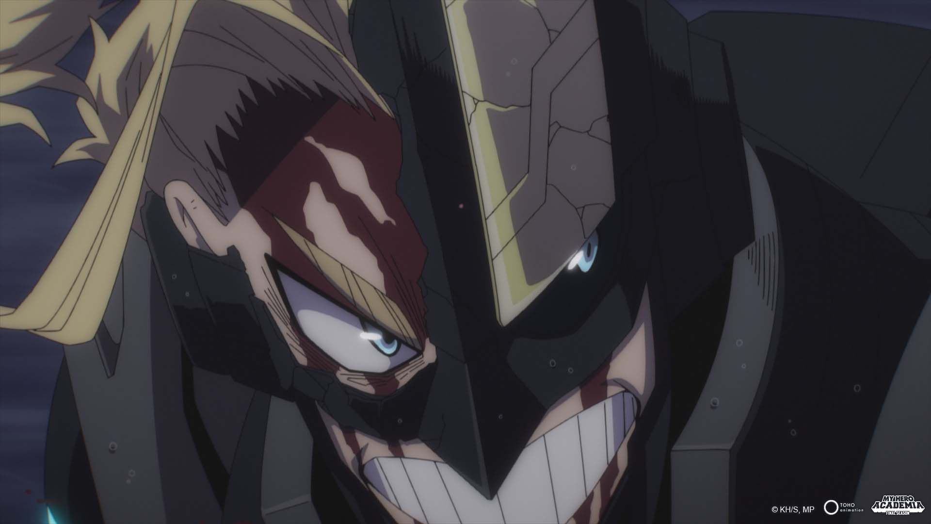 A bloodied All Might in My Hero Academia season 8