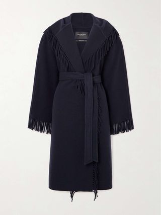 Fringed Hooded Brushed Wool Coat