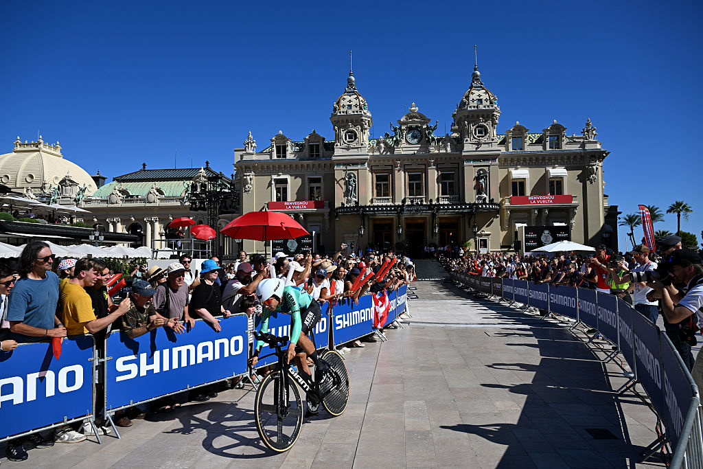 MONACO, MONACO - AUGUST 22: Diego Uriarte of Spain and Team Equipo Kern Pharma competes during the La Vuelta - 81st Tour of Spain 2026, Stage 1 a 9.4km individual time trial stage from Monaco to Monaco / #UCIWT / on August 22, 2026 in Monaco, Monaco. (Photo by Tim de Waele/Getty Images)