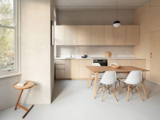 a studio apartment with a ply finish