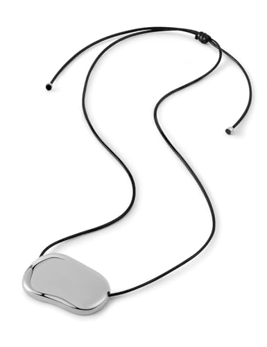 Grozilym Silver Bean Pendant Necklace for Women, Minimalist Pebble Charm on Adjustable Black Cord, Chunky Gold Statement Necklace