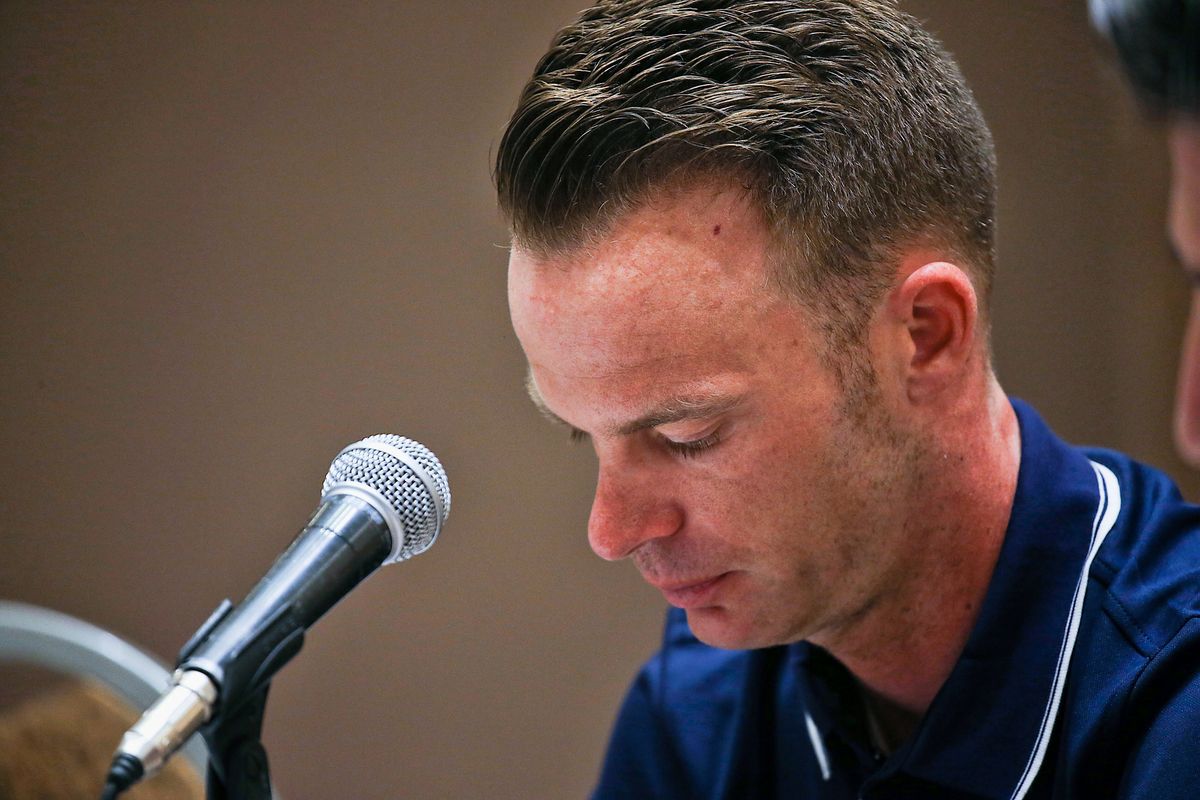 Iljo Keisse speaking to the press in San Juan after a women filed a police complaint against him