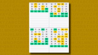 Quordle Daily Sequence answers for game 976 on a yellow background