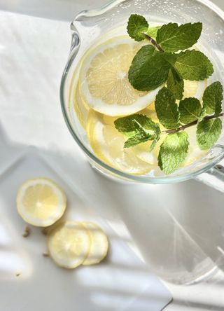 Lemon water with ice and mint