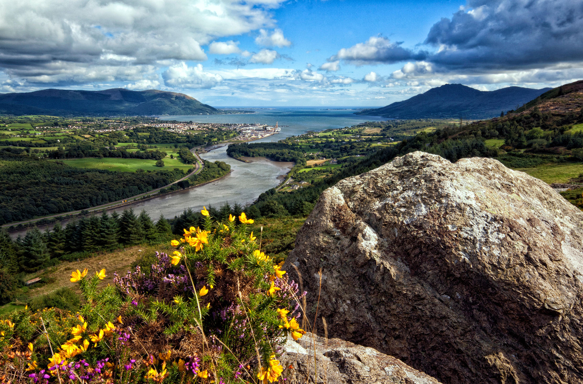 The view from Flagstaff Viewpoint in Newry looking over Carlingford Lough towards Omeath and Warrenpoint.