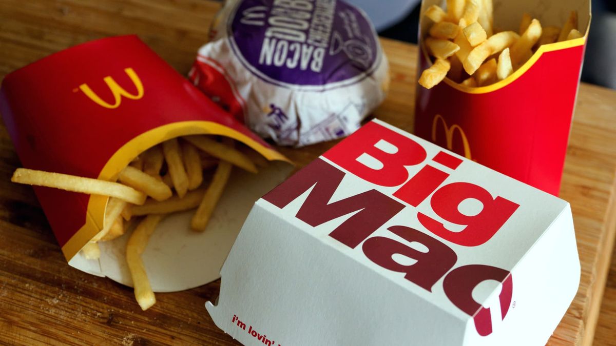 A McDonalds meal on a table.