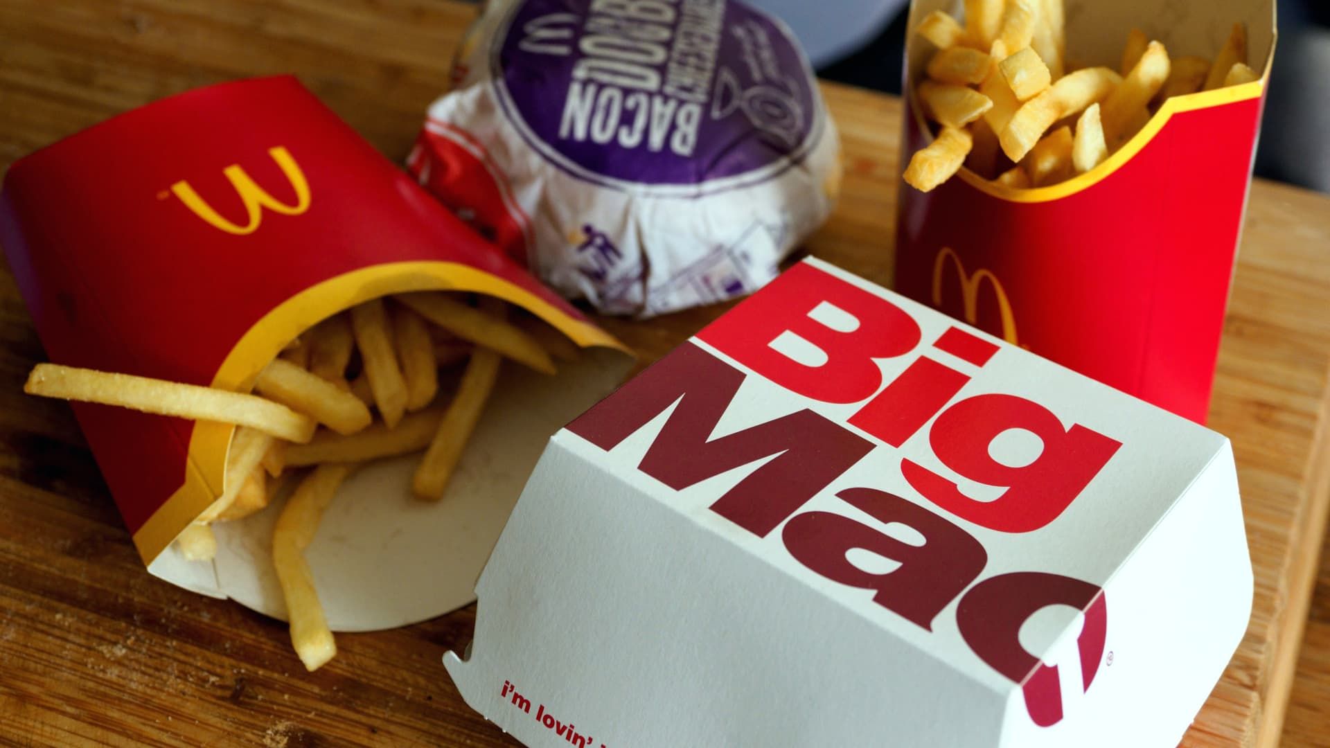 A McDonald's meal on a table.