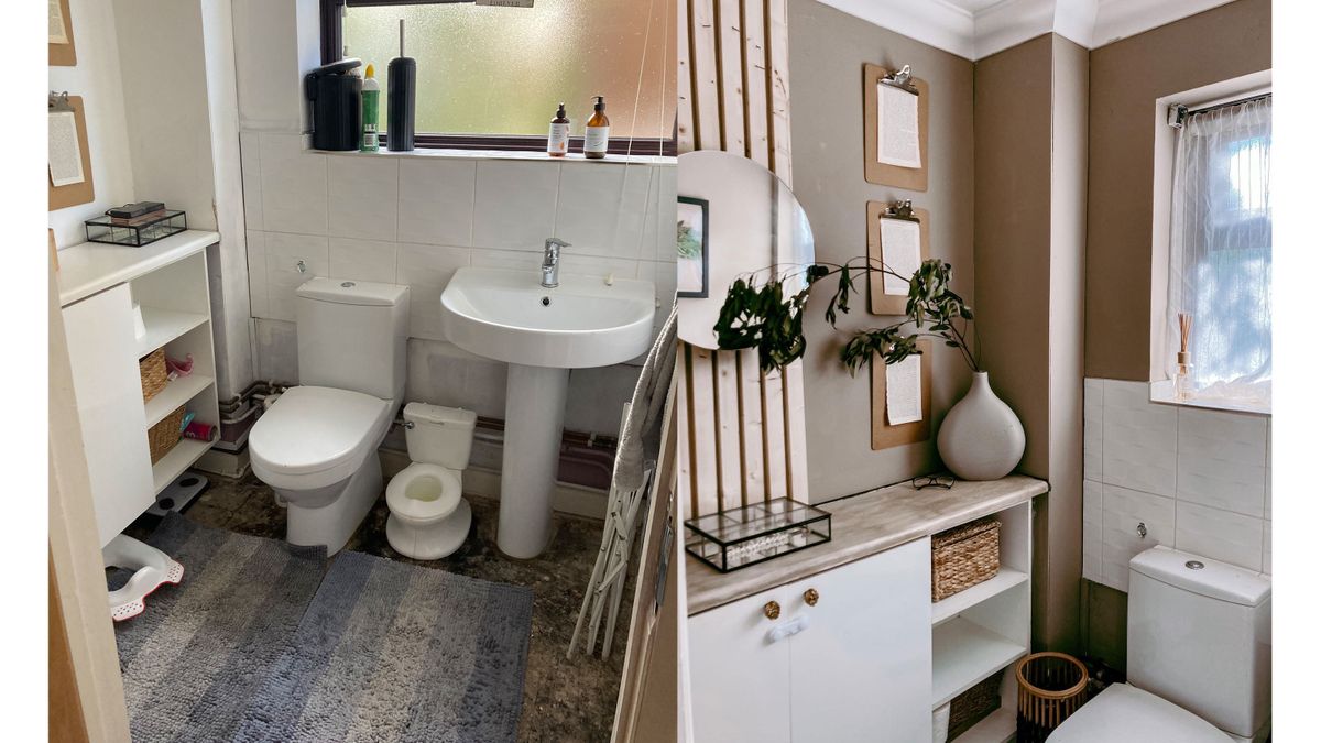 Before and after images of a bathroom renovation for under £30