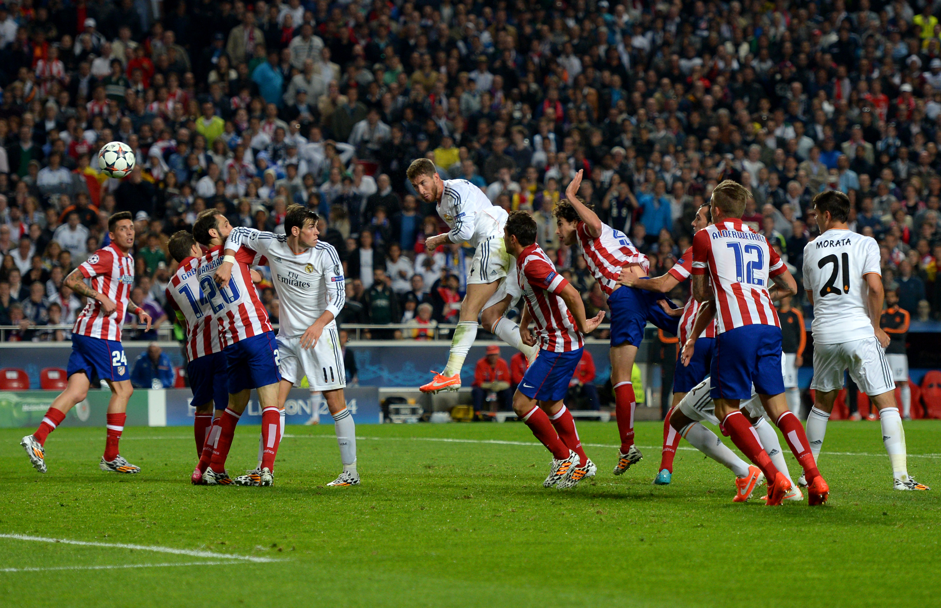 during the UEFA Champions League Final between Real Madrid and Atletico de Madrid at Estadio da Luz on May 24, 2014 in Lisbon, Portugal.