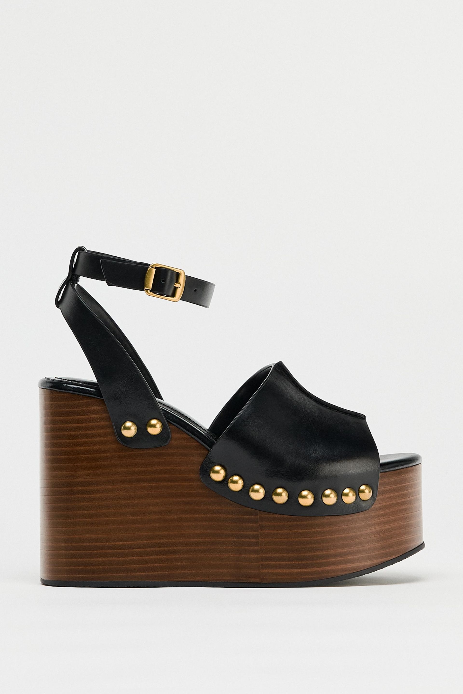 Studded Leather Wedge Sandals