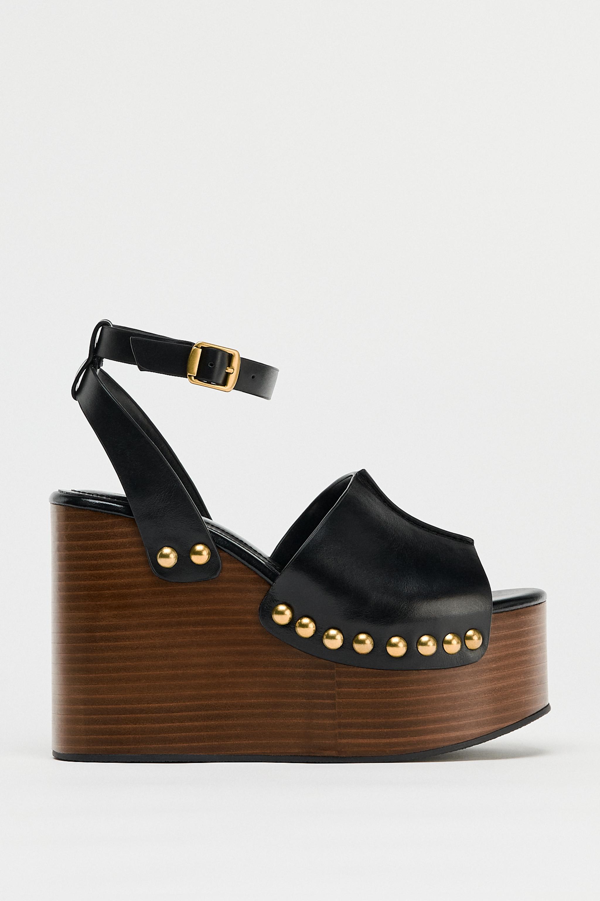 Studded Leather Wedge Sandals