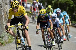 Chris Froome leads the GC group on Alpe d'Huez