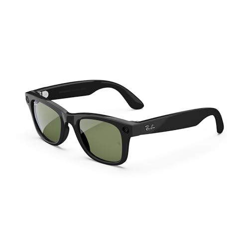 Meta Ray-Ban Wayfarer (gen 1) Glasses With Meta Ai, Photo and Video Capture - Shiny Black, G15 Green (standard Size)