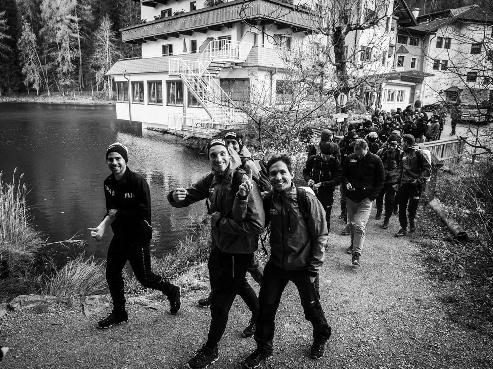 The riders were smiling at the start of the hike