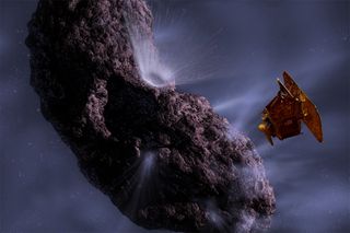 Artist's conception of EPOXI during its previous mission, called Deep Impact, when it visited Comet Tempel 1.