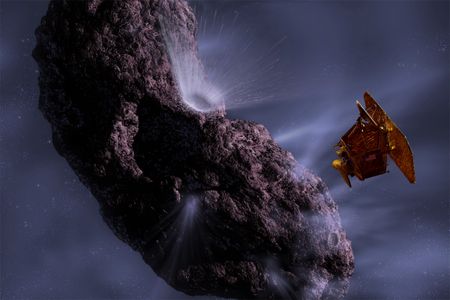 Artist's conception of EPOXI during its previous mission, called Deep Impact, when it visited Comet Tempel 1. 