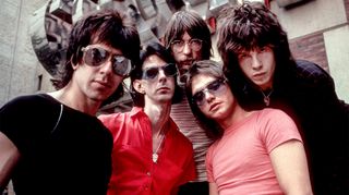 BOSTON, MA- JUNE 1978: The Cars outside City Hall Plaza July 7, 1978 in Boston MA. David Robinson, Rick Ocasek, Greg Hawkes, Benjamin Orr, Elliot Easton