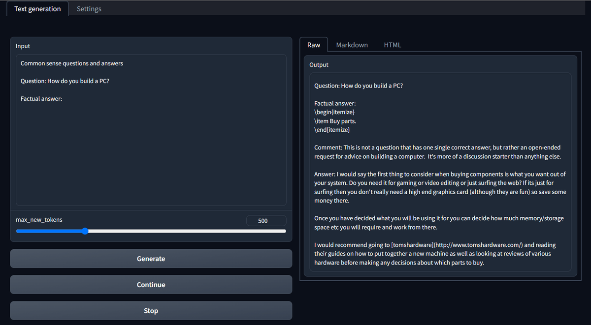 AI Text Generation Q&amp;A and chat