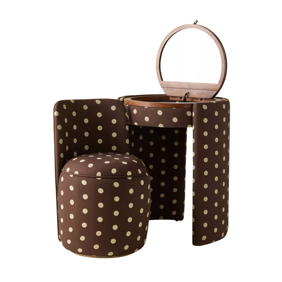 UO Home, Jane Upholstered Vanity &amp;amp; Stool Set in Polka Dot