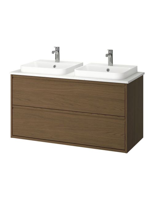&Auml;NGSJ&Ouml;N / BACKSJ&Ouml;N Brown Oak Effect Double Bathroom Vanity