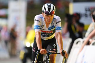 PLATEAU DE BEILLE FRANCE JULY 14 Remco Evenepoel of Belgium and Team Soudal QuickStep White Best Young Rider Jersey crosses the finish line during the 111th Tour de France 2024 Stage 15 a 1977km stage from Loudenvielle to Plateau de Beille 1782m UCIWT on July 14 2024 in Plateau de Beille France Photo by Dario BelingheriGetty Images