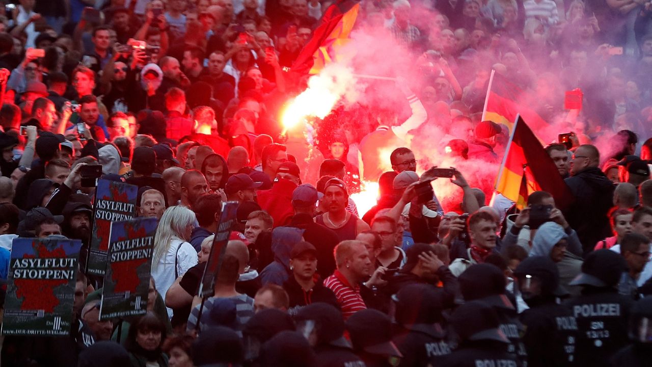 Supporters of German far-right party Alternative for Germany (AfD) at the final campaign rally before state elections in August 2024