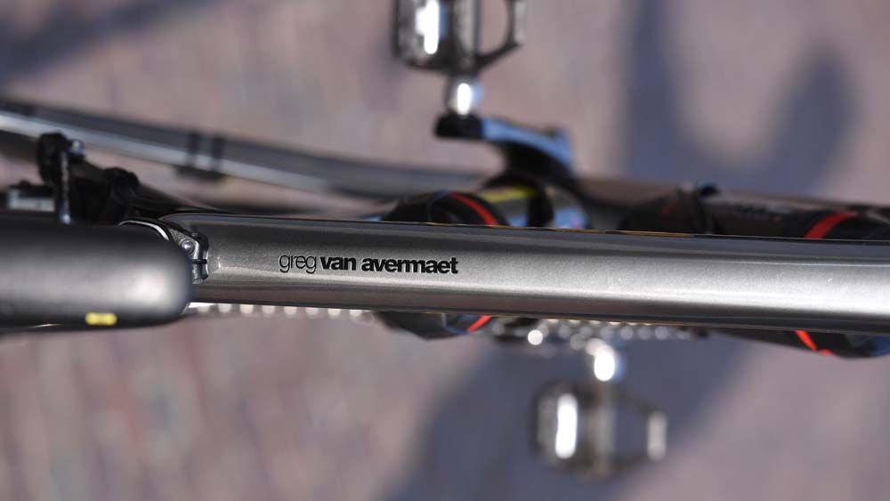 Greg Van Avermaet's name is emblazoned on the top tube